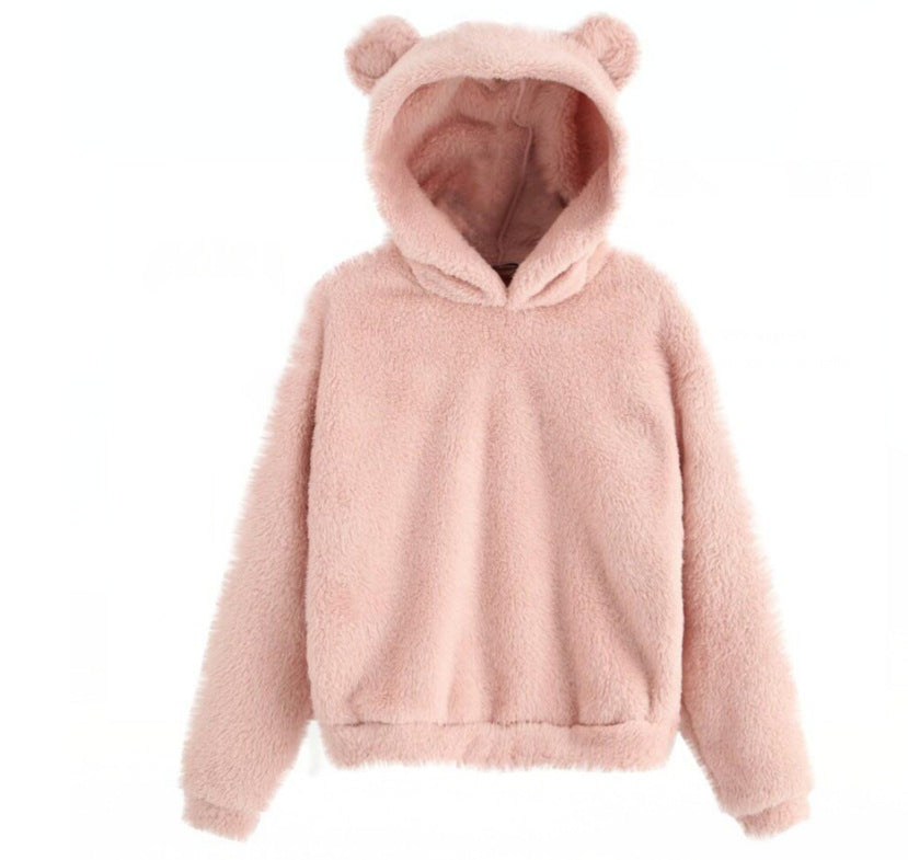 Winter Korean Fashion Bear Ears Hoodie Fluffy Hooded Warm