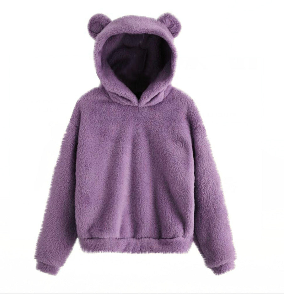 Winter Korean Fashion Bear Ears Hoodie Fluffy Hooded Warm