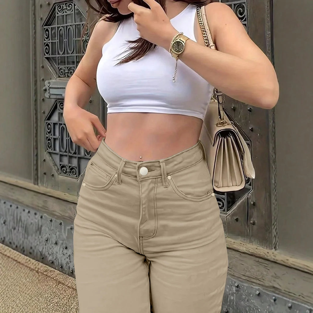 Women's Solid Color Simple Daily Elegant Narrow Straight Pants Women's Casual White Straight Jeans