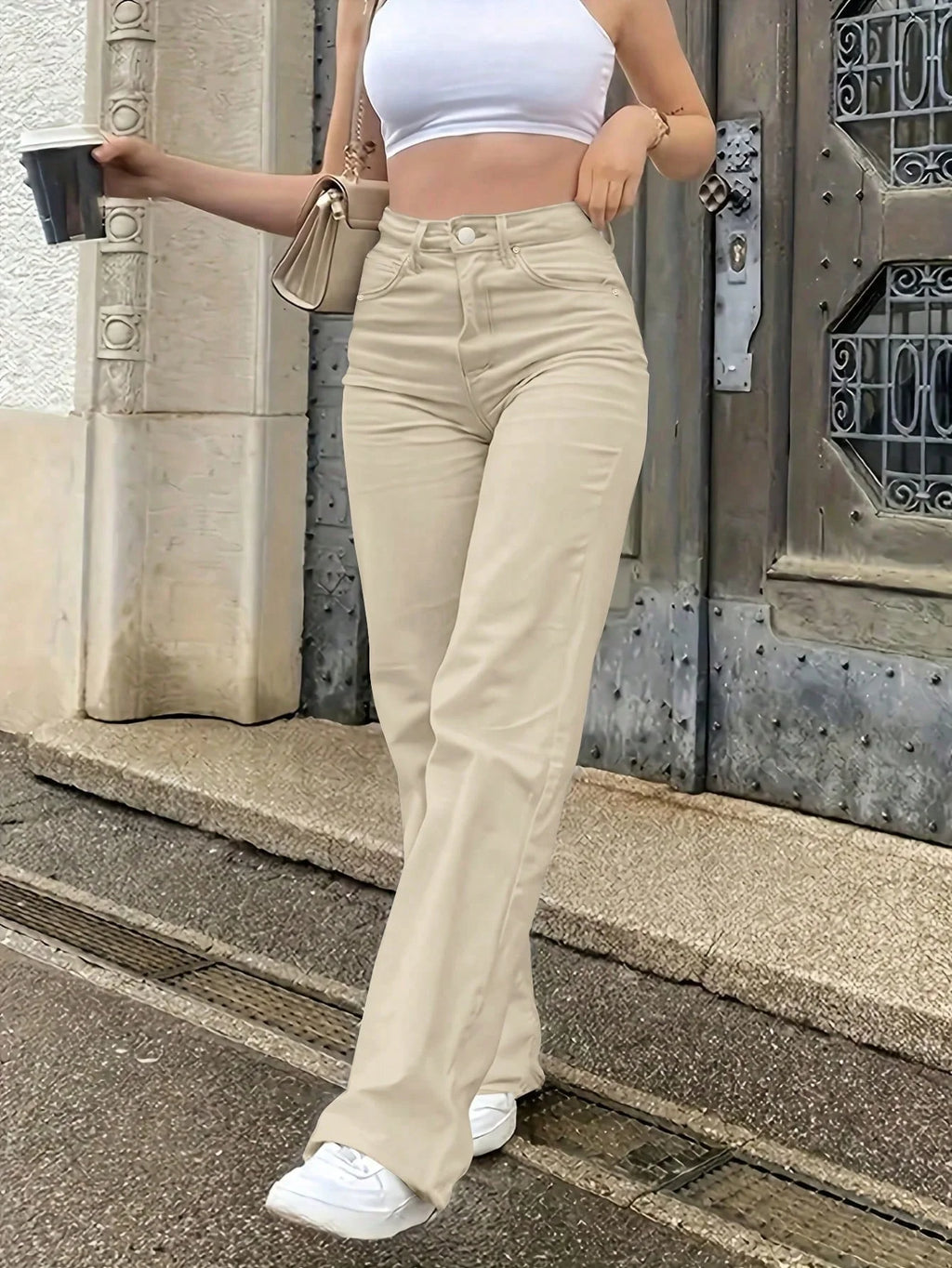 Women's Solid Color Simple Daily Elegant Narrow Straight Pants Women's Casual White Straight Jeans