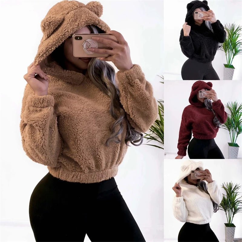 Winter Korean Fashion Bear Ears Hoodie Fluffy Hooded Warm