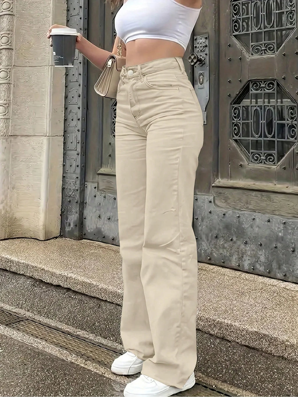 Women's Solid Color Simple Daily Elegant Narrow Straight Pants Women's Casual White Straight Jeans