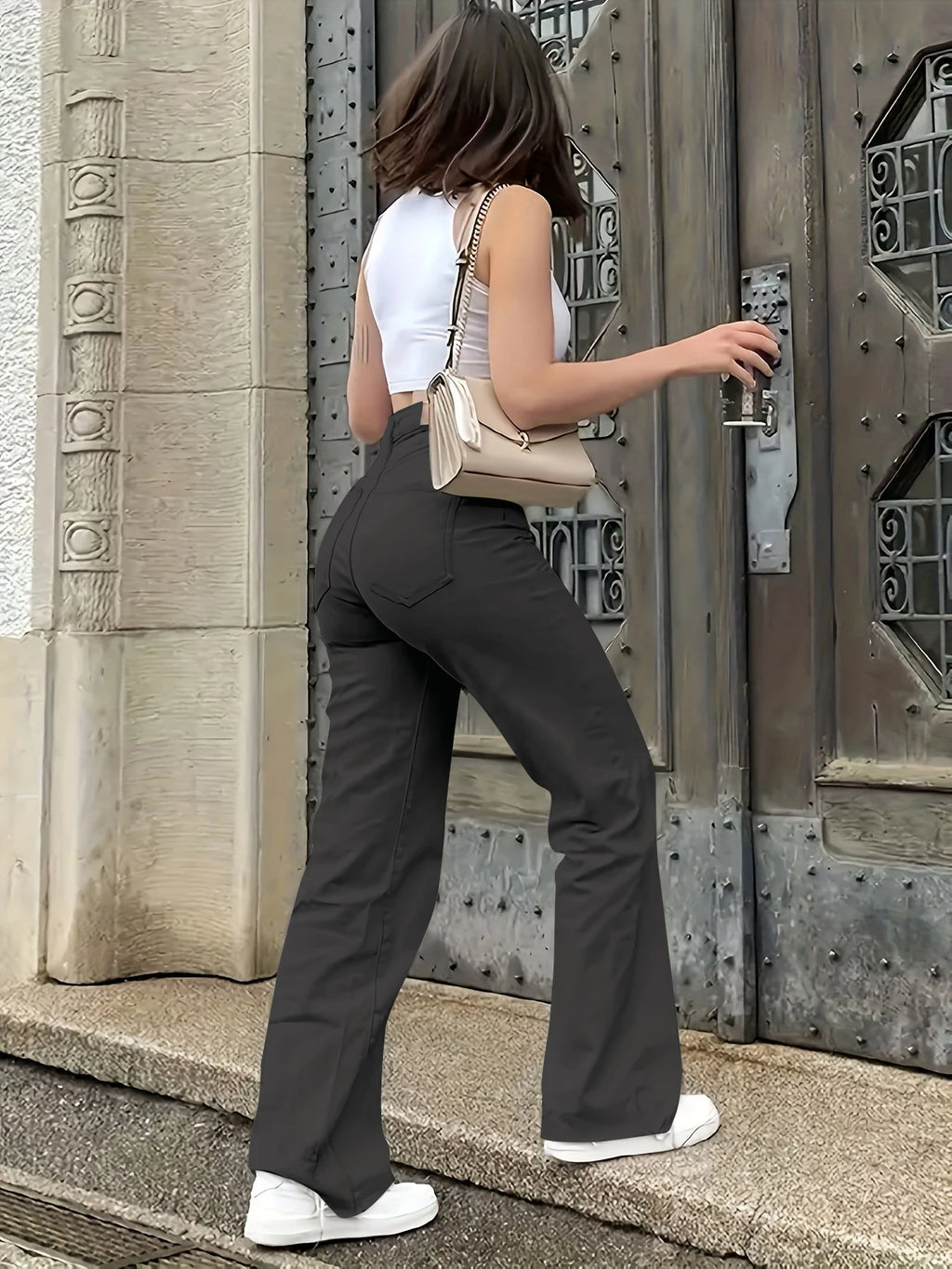Women's Solid Color Simple Daily Elegant Narrow Straight Pants Women's Casual White Straight Jeans