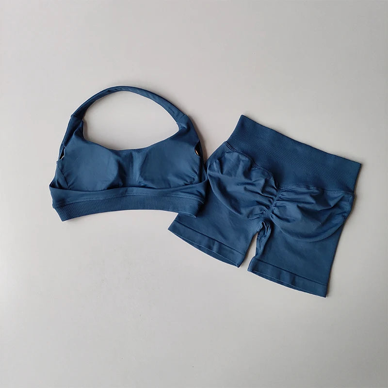 High Waist Peach Sports and Yoga Vest Set