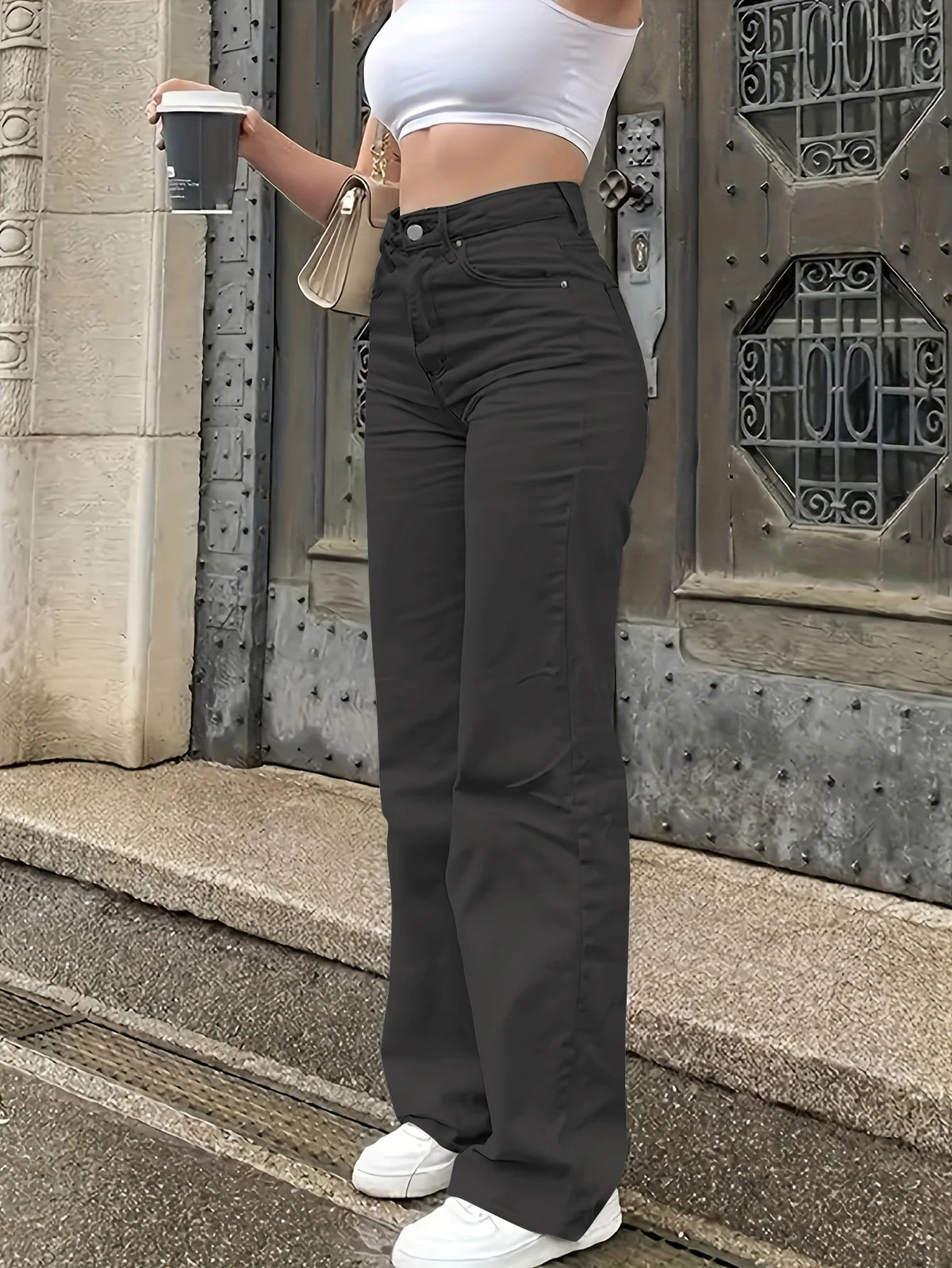 Women's Solid Color Simple Daily Elegant Narrow Straight Pants Women's Casual White Straight Jeans