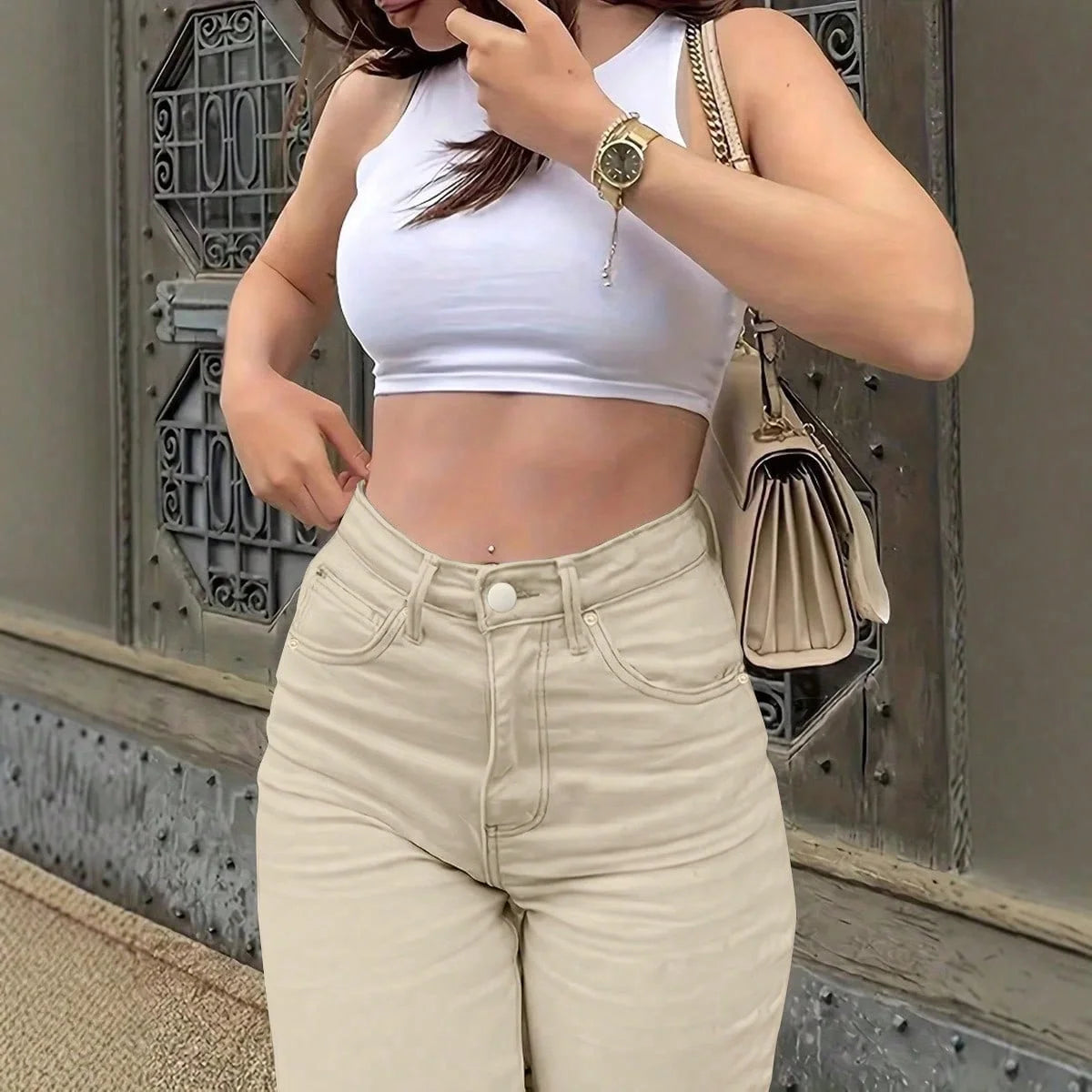 Women's Solid Color Simple Daily Elegant Narrow Straight Pants Women's Casual White Straight Jeans