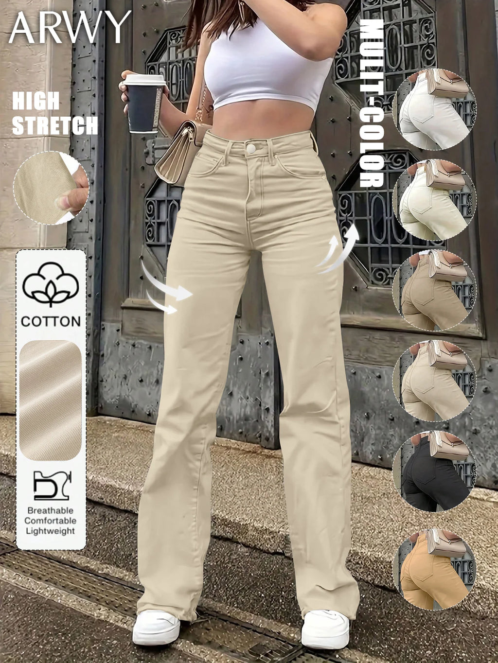 Women's Solid Color Simple Daily Elegant Narrow Straight Pants Women's Casual White Straight Jeans