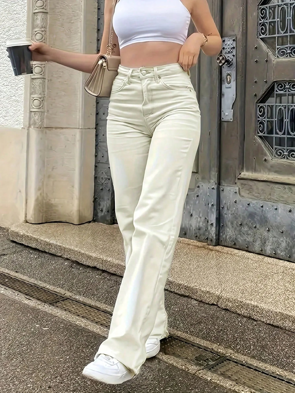 Women's Solid Color Simple Daily Elegant Narrow Straight Pants Women's Casual White Straight Jeans