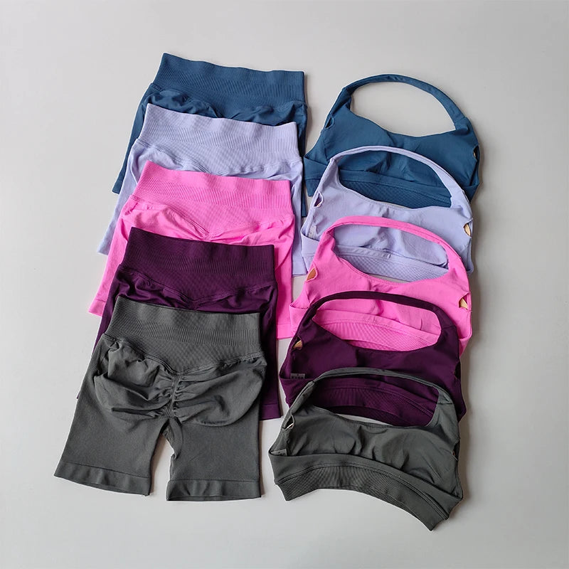 High Waist Peach Sports and Yoga Vest Set