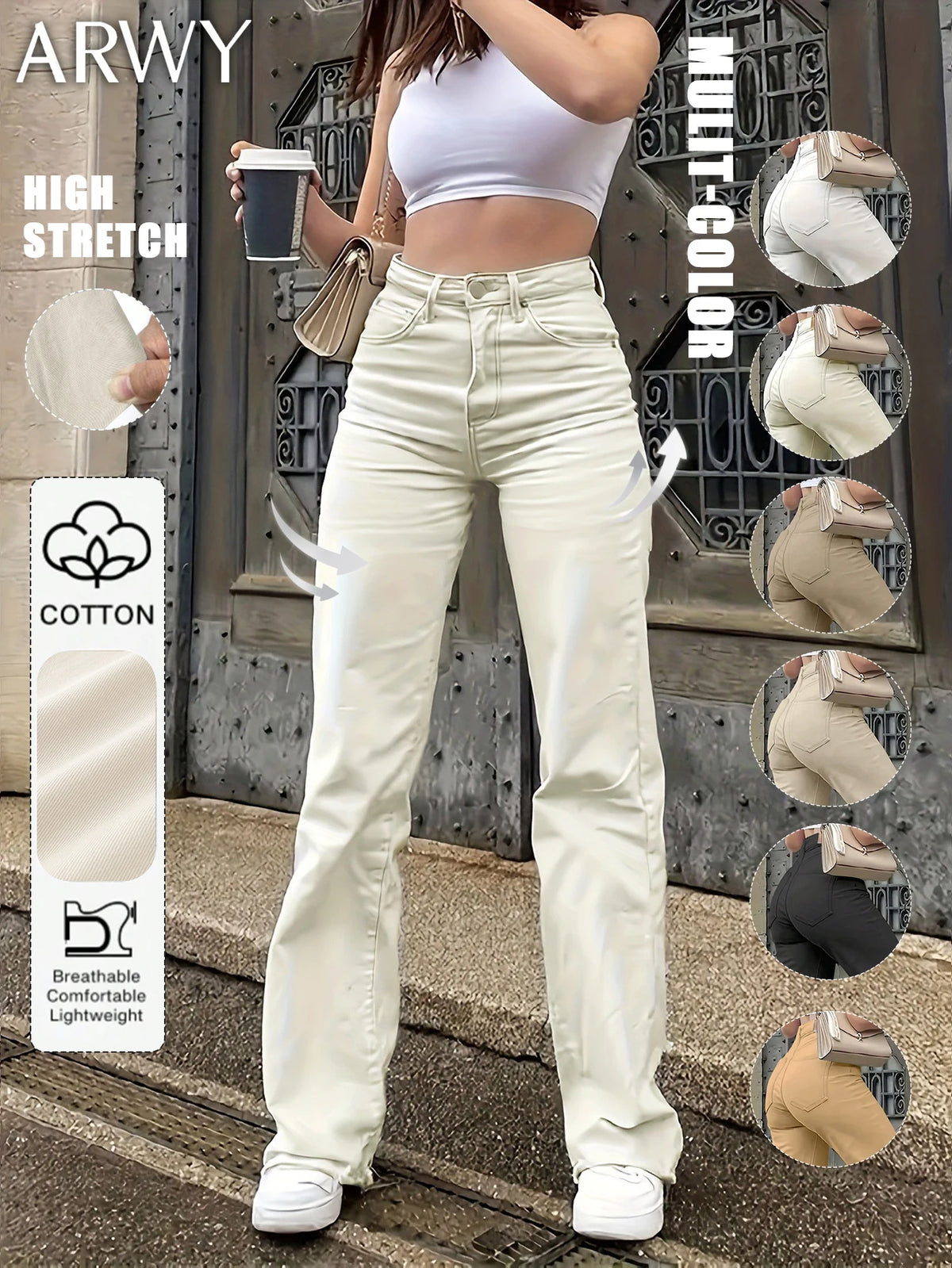 Women's Solid Color Simple Daily Elegant Narrow Straight Pants Women's Casual White Straight Jeans