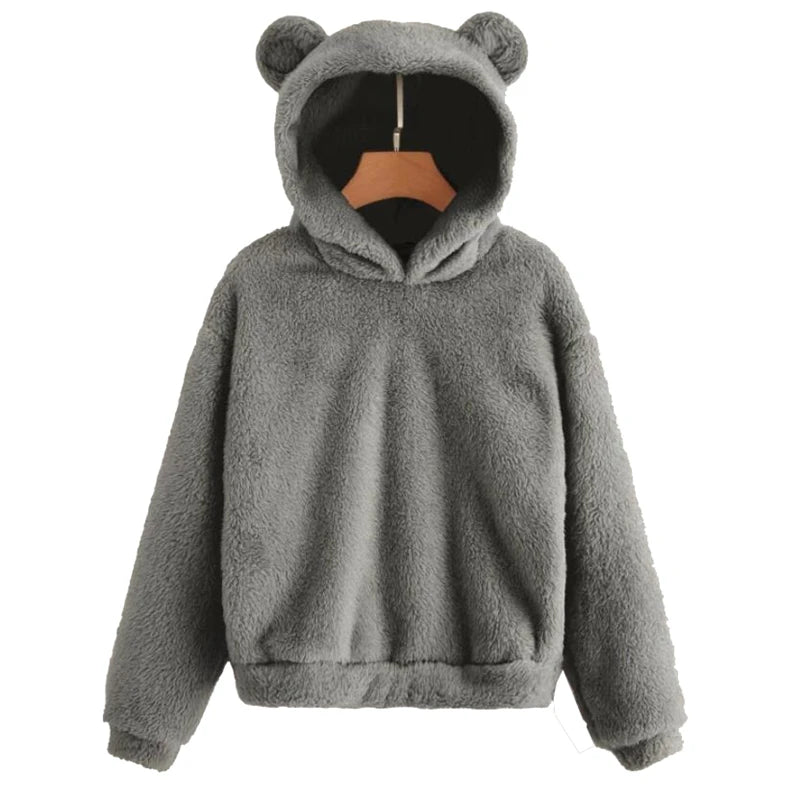 Winter Korean Fashion Bear Ears Hoodie Fluffy Hooded Warm