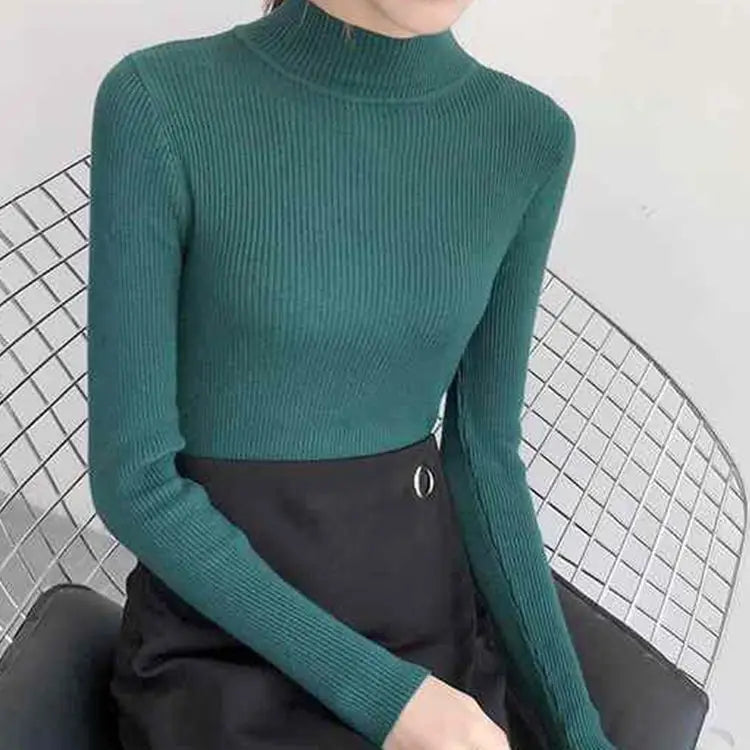 Winter Mock Neck Basic Solid Knitted Tops