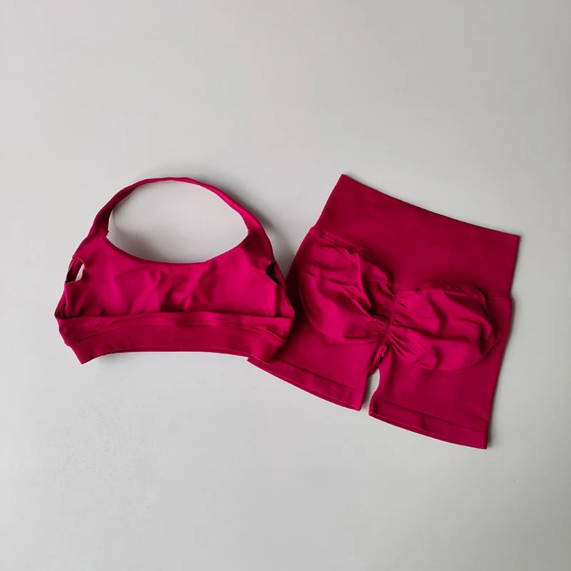 High Waist Peach Sports and Yoga Vest Set