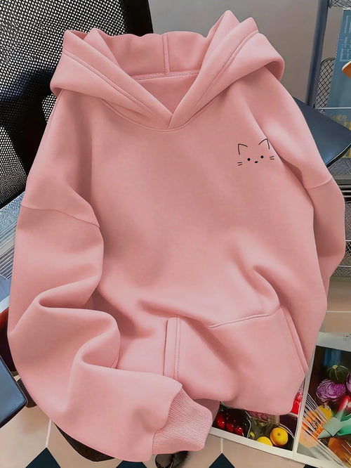 Cat Face Graphic Hoodie