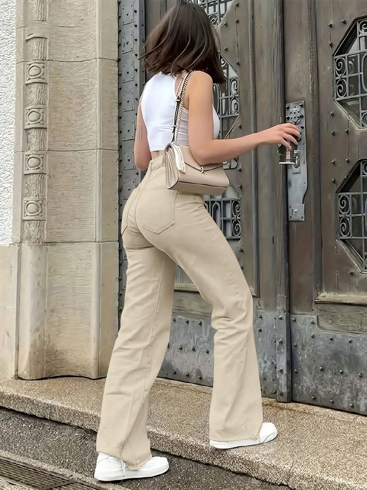 Women's Solid Color Simple Daily Elegant Narrow Straight Pants Women's Casual White Straight Jeans