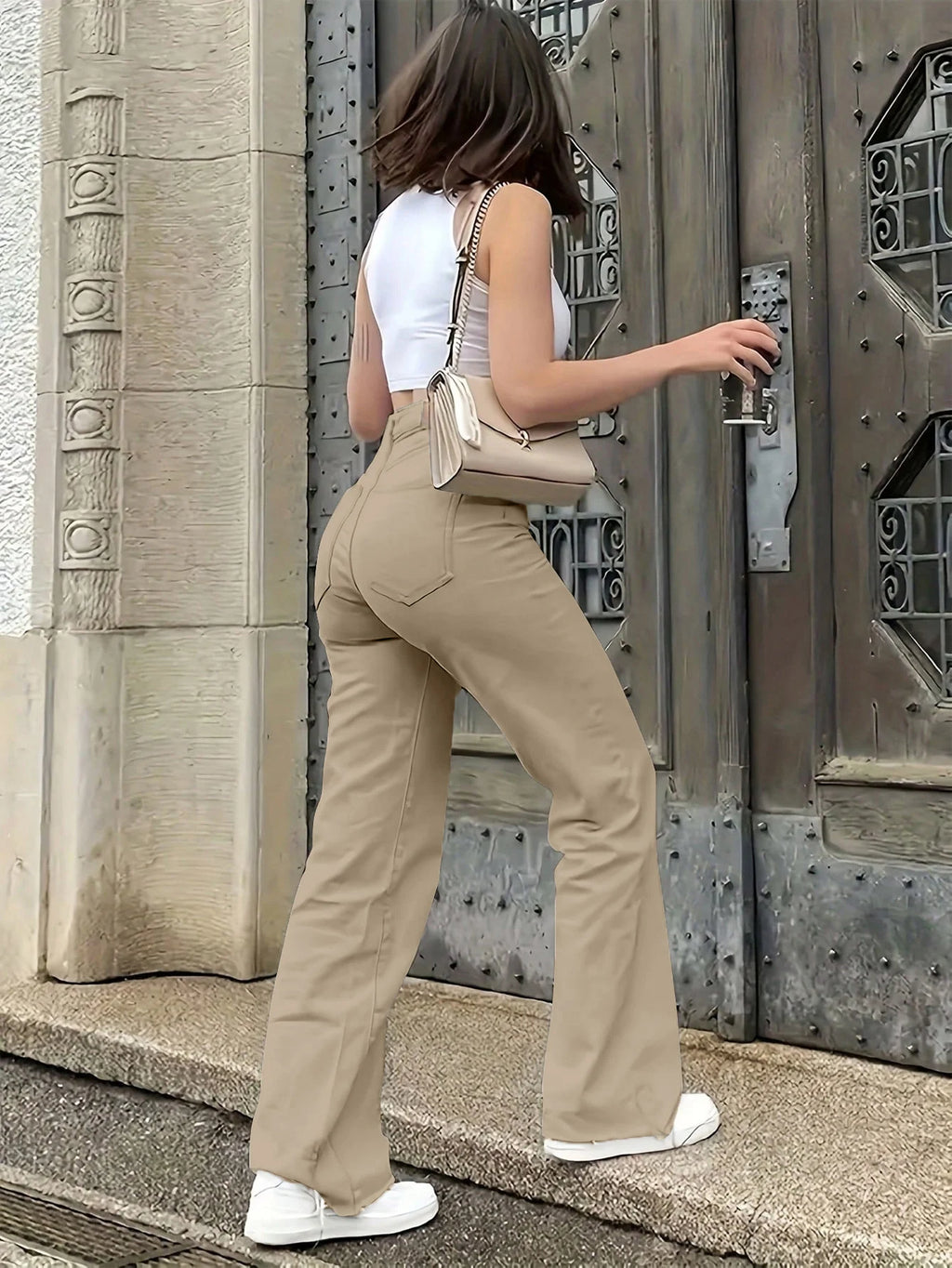 Women's Solid Color Simple Daily Elegant Narrow Straight Pants Women's Casual White Straight Jeans