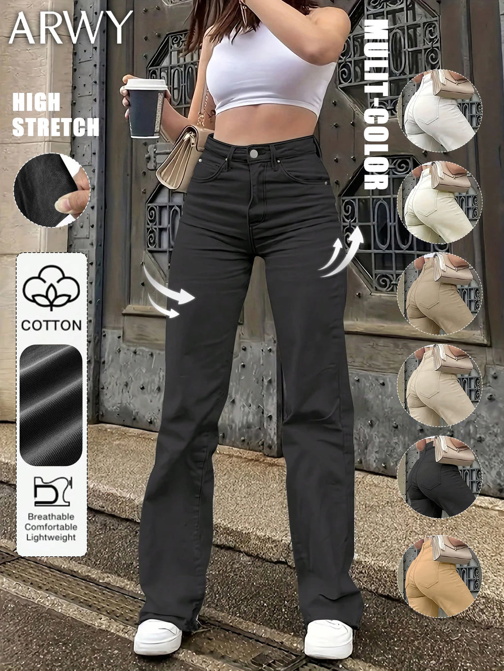Women's Solid Color Simple Daily Elegant Narrow Straight Pants Women's Casual White Straight Jeans