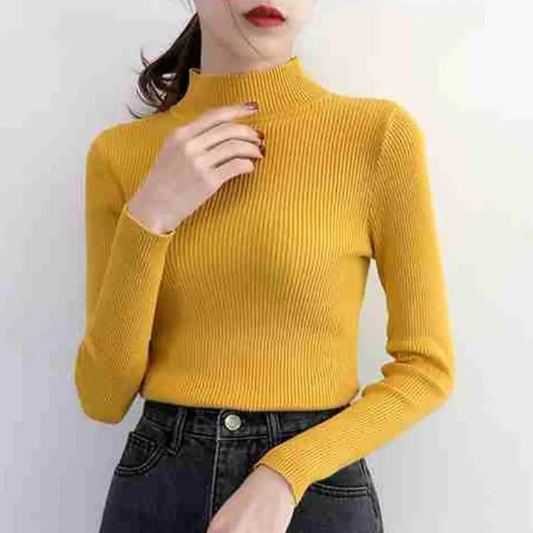 Winter Mock Neck Basic Solid Knitted Tops