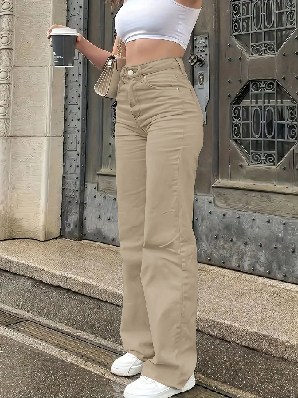 Women's Solid Color Simple Daily Elegant Narrow Straight Pants Women's Casual White Straight Jeans
