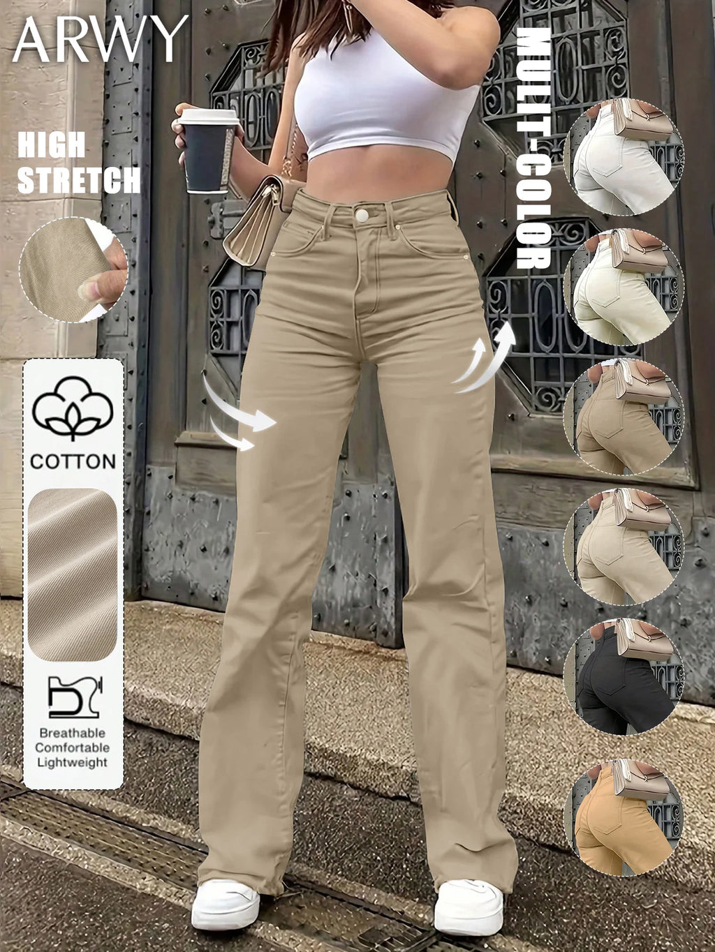 Women's Solid Color Simple Daily Elegant Narrow Straight Pants Women's Casual White Straight Jeans
