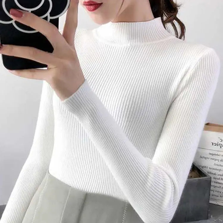 Winter Mock Neck Basic Solid Knitted Tops