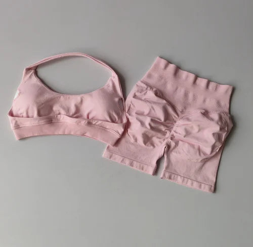 High Waist Peach Sports and Yoga Vest Set