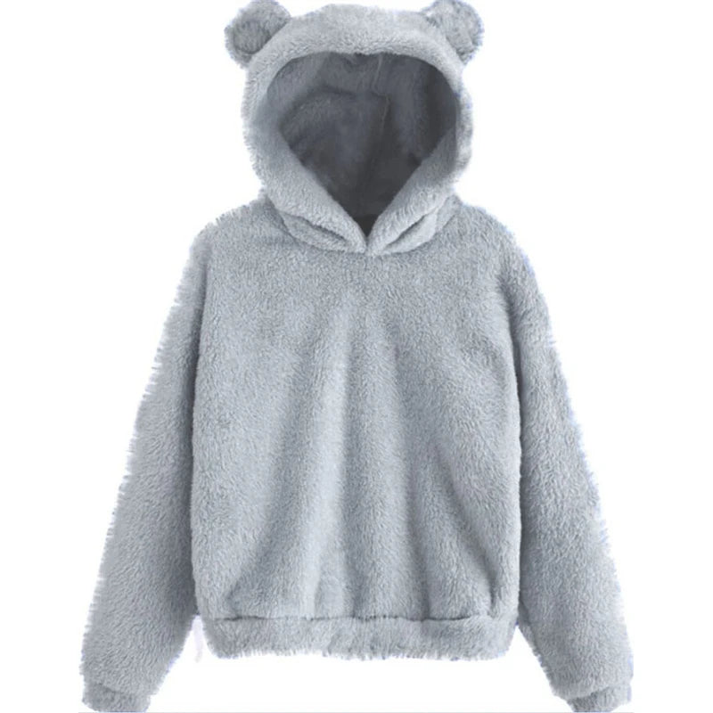 Winter Korean Fashion Bear Ears Hoodie Fluffy Hooded Warm