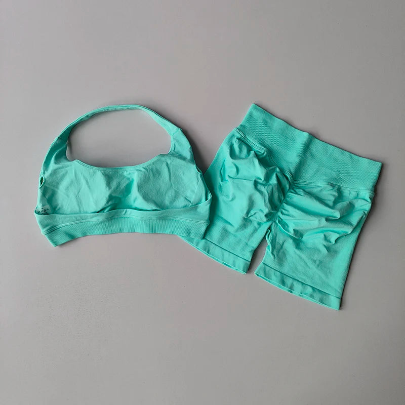 High Waist Peach Sports and Yoga Vest Set
