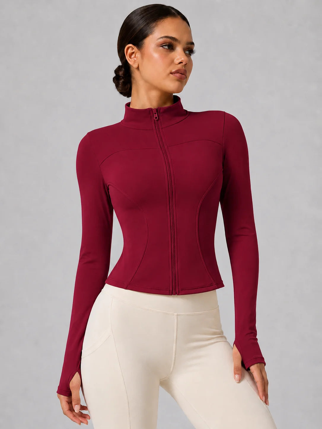 Women's Slim Fit Long Sleeve Top with Thumb Holes