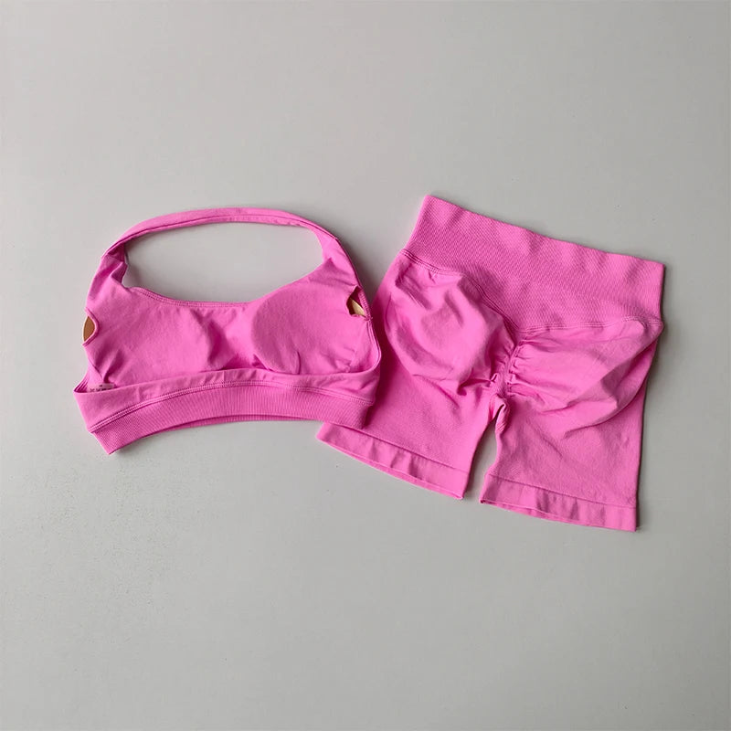 High Waist Peach Sports and Yoga Vest Set