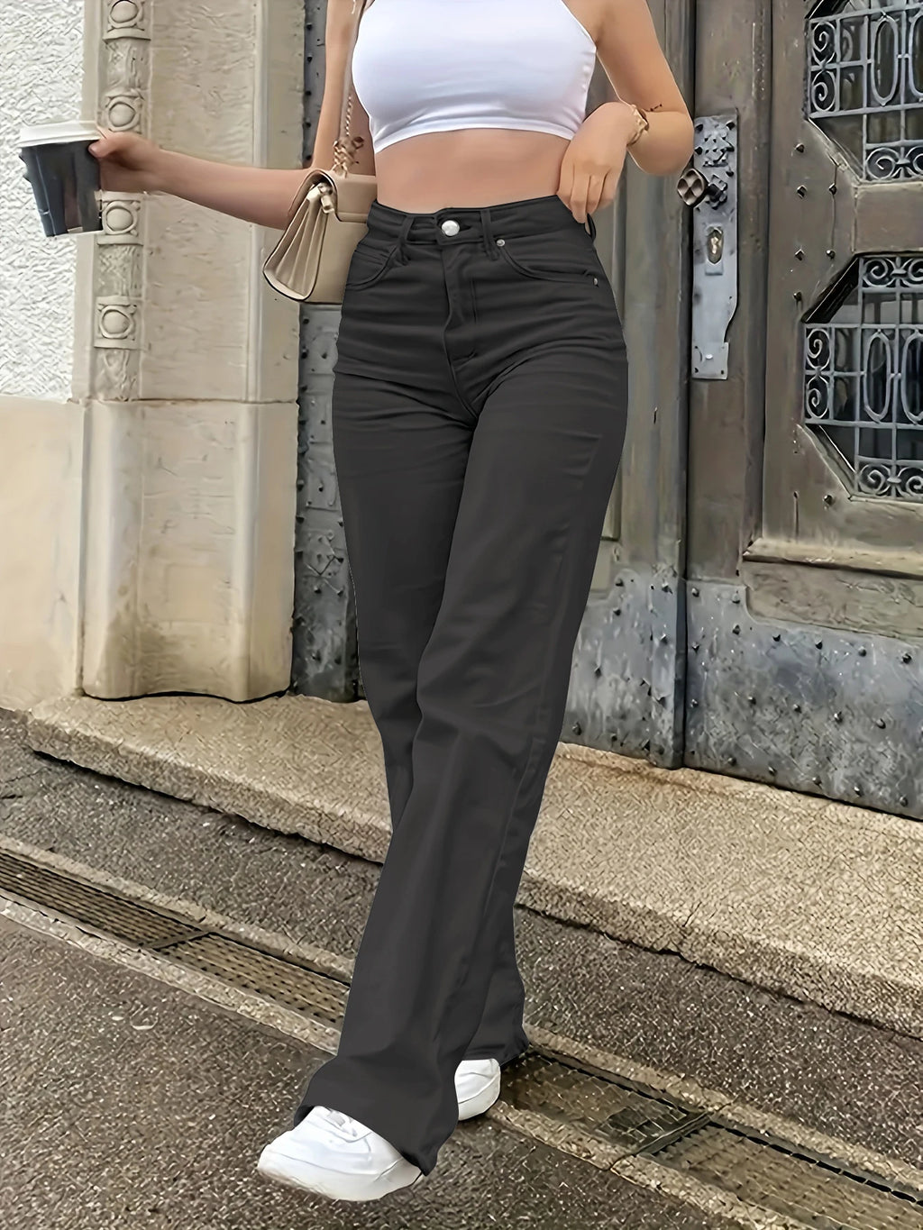 Women's Solid Color Simple Daily Elegant Narrow Straight Pants Women's Casual White Straight Jeans