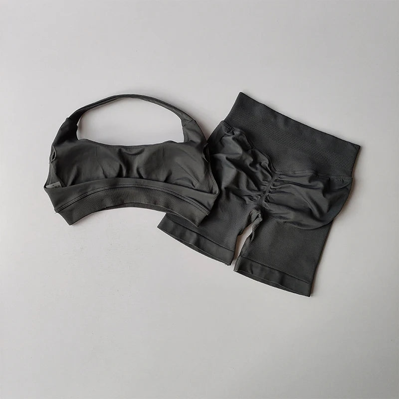 High Waist Peach Sports and Yoga Vest Set