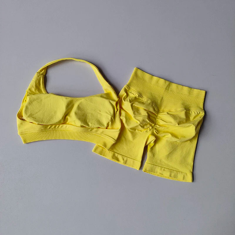 High Waist Peach Sports and Yoga Vest Set