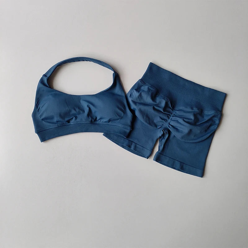 High Waist Peach Sports and Yoga Vest Set