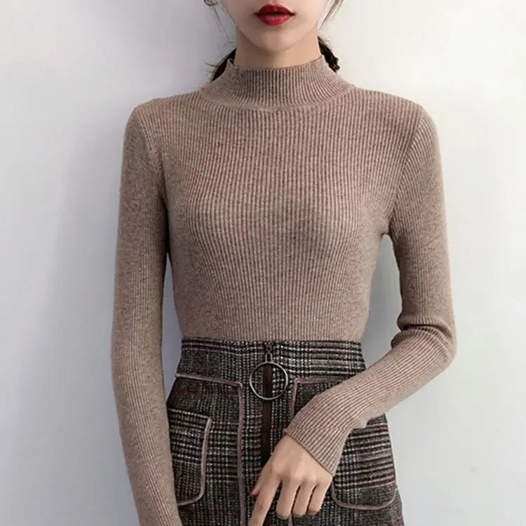 Winter Mock Neck Basic Solid Knitted Tops