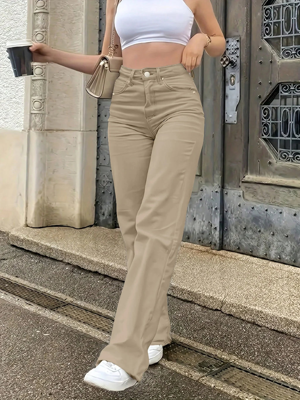 Women's Solid Color Simple Daily Elegant Narrow Straight Pants Women's Casual White Straight Jeans