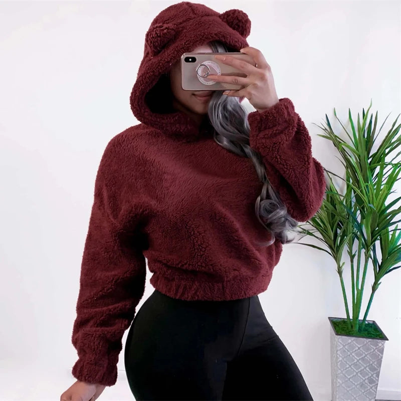 Winter Korean Fashion Bear Ears Hoodie Fluffy Hooded Warm