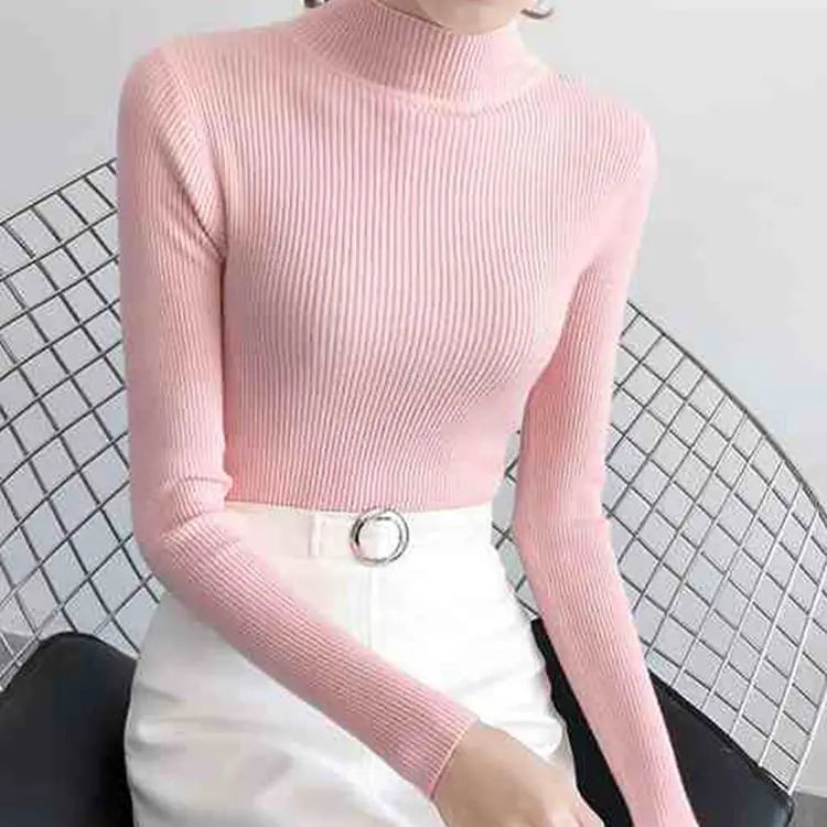 Winter Mock Neck Basic Solid Knitted Tops