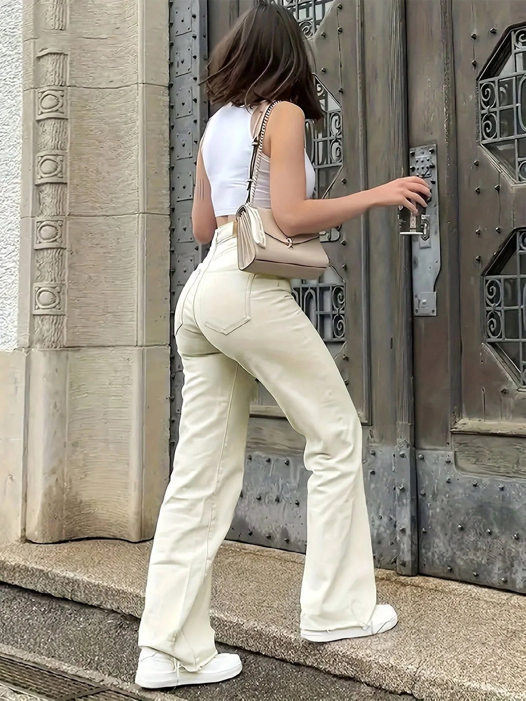 Women's Solid Color Simple Daily Elegant Narrow Straight Pants Women's Casual White Straight Jeans