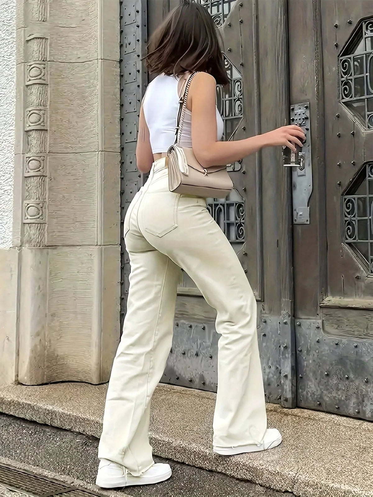Women's Solid Color Simple Daily Elegant Narrow Straight Pants Women's Casual White Straight Jeans