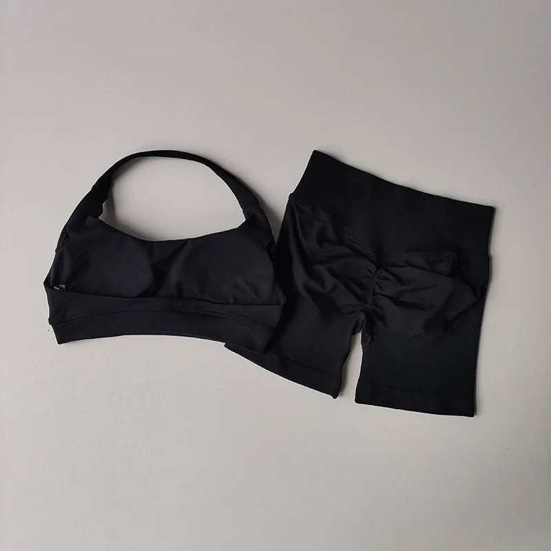 High Waist Peach Sports and Yoga Vest Set