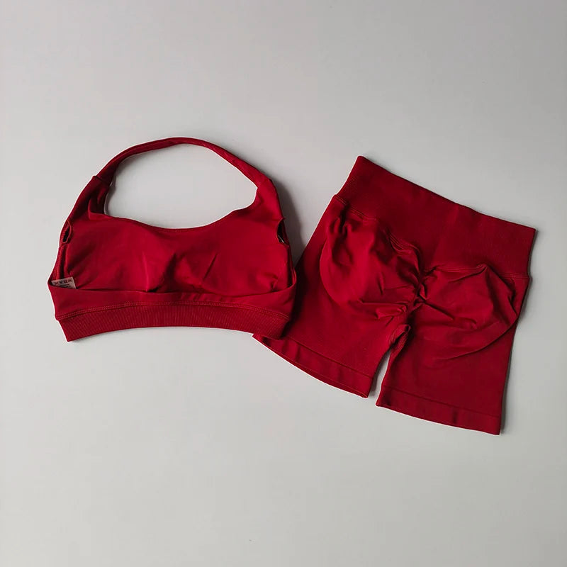High Waist Peach Sports and Yoga Vest Set