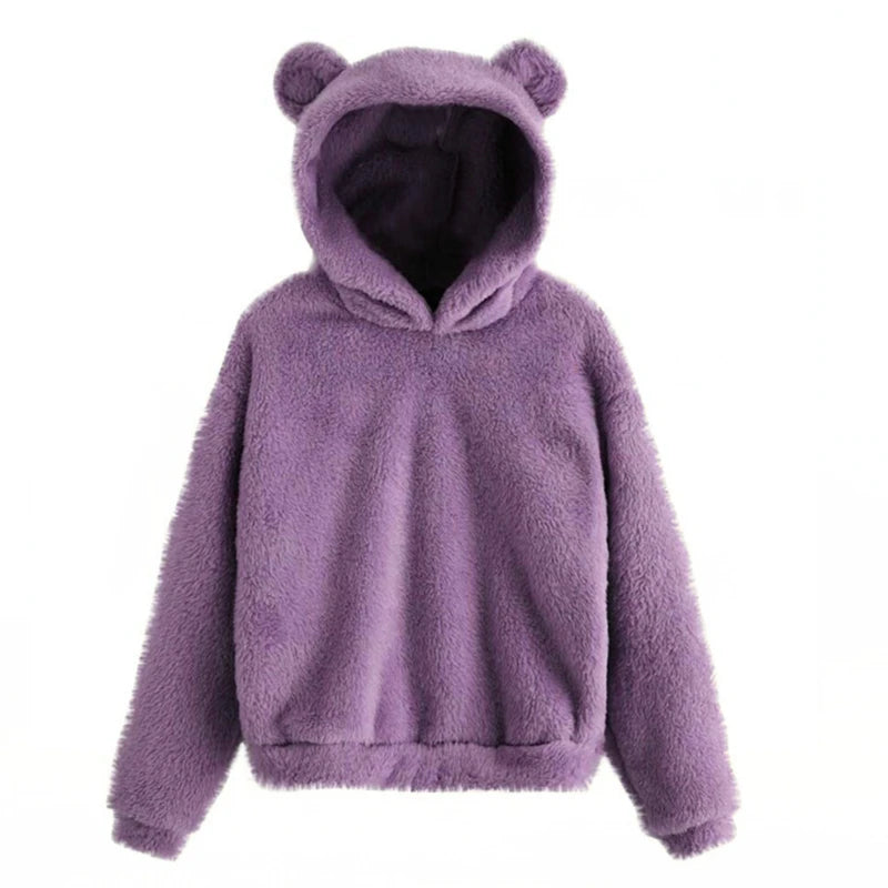 Winter Korean Fashion Bear Ears Hoodie Fluffy Hooded Warm