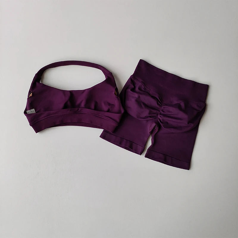 High Waist Peach Sports and Yoga Vest Set
