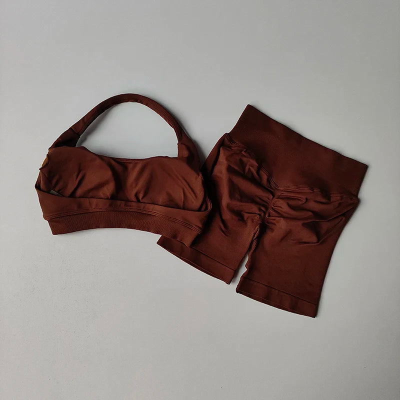 High Waist Peach Sports and Yoga Vest Set