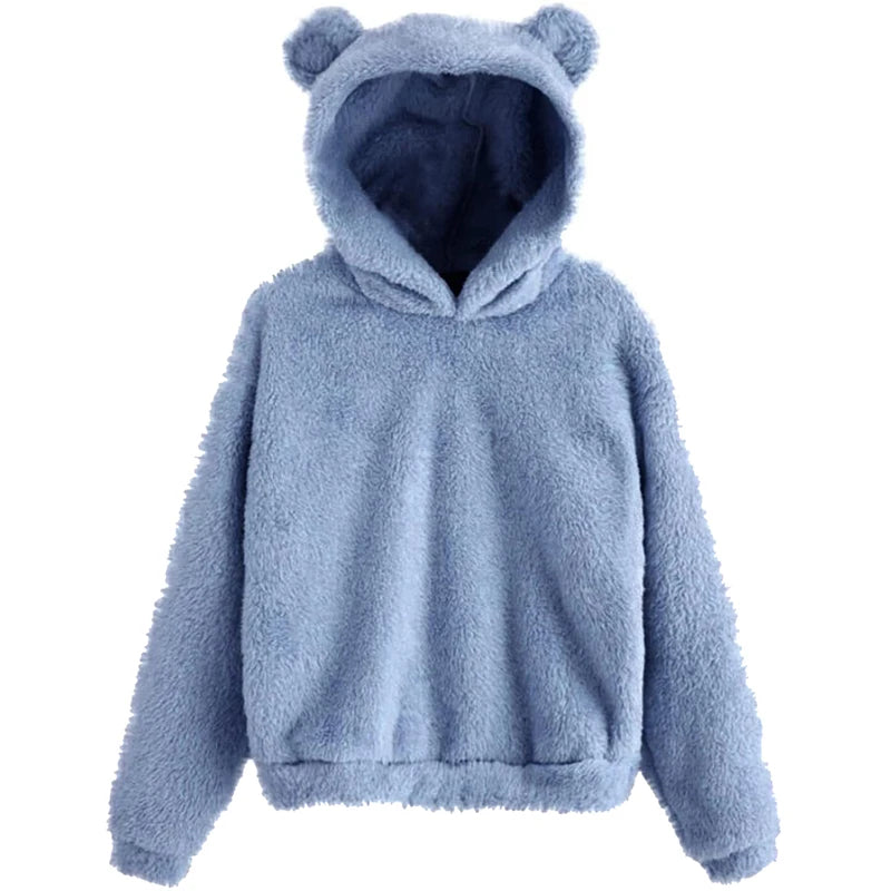 Winter Korean Fashion Bear Ears Hoodie Fluffy Hooded Warm