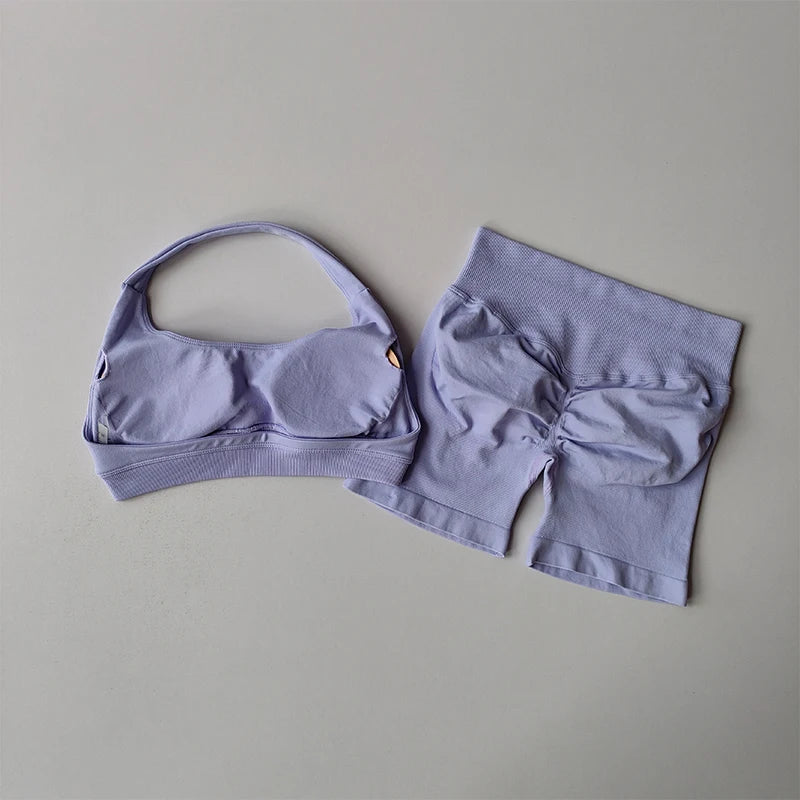 High Waist Peach Sports and Yoga Vest Set