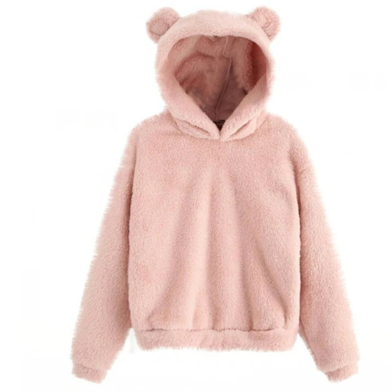 Winter Korean Fashion Bear Ears Hoodie Fluffy Hooded Warm