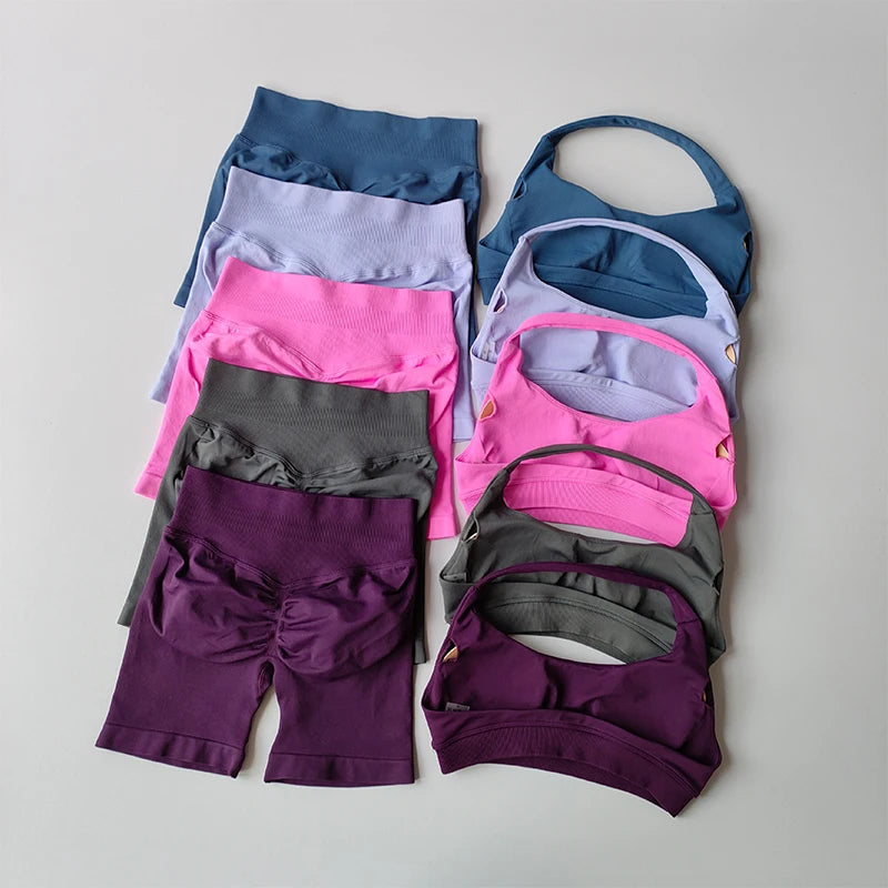 High Waist Peach Sports and Yoga Vest Set