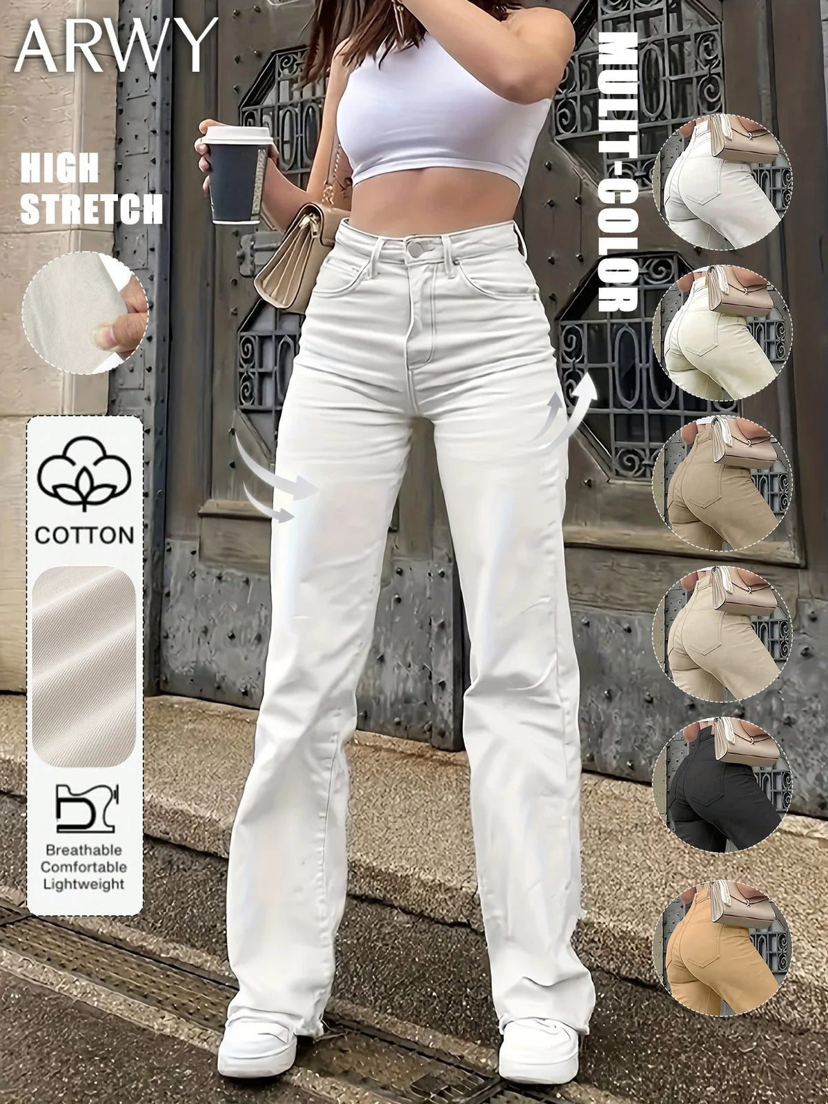 Women's Solid Color Simple Daily Elegant Narrow Straight Pants Women's Casual White Straight Jeans